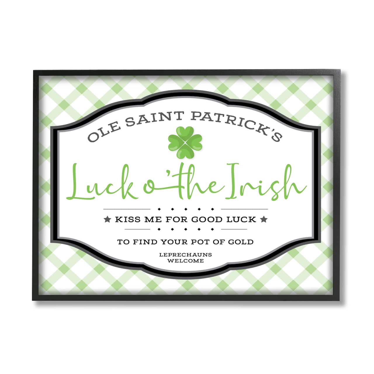 Stupell Industries Saint Patrick's Luck o'the Irish Sign Green Plaid Framed Giclee Art